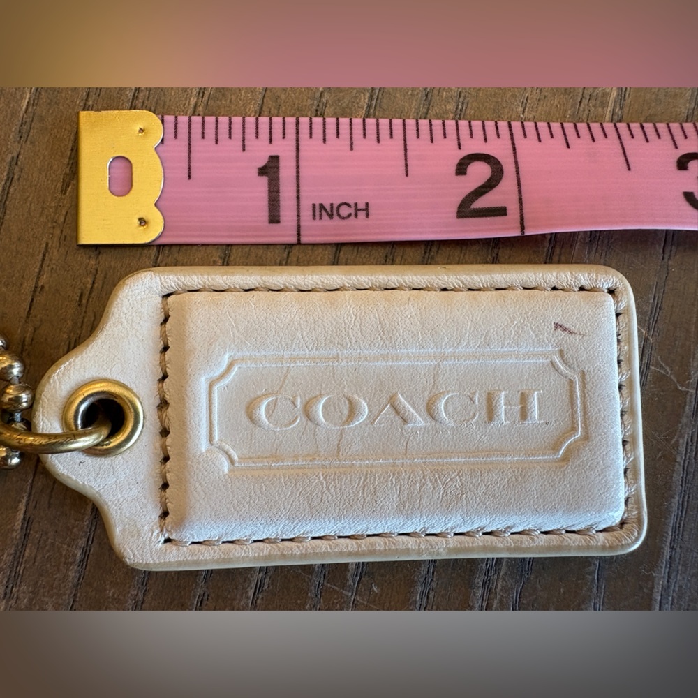 Coach Ivory Leather Keychain with Gold Accents